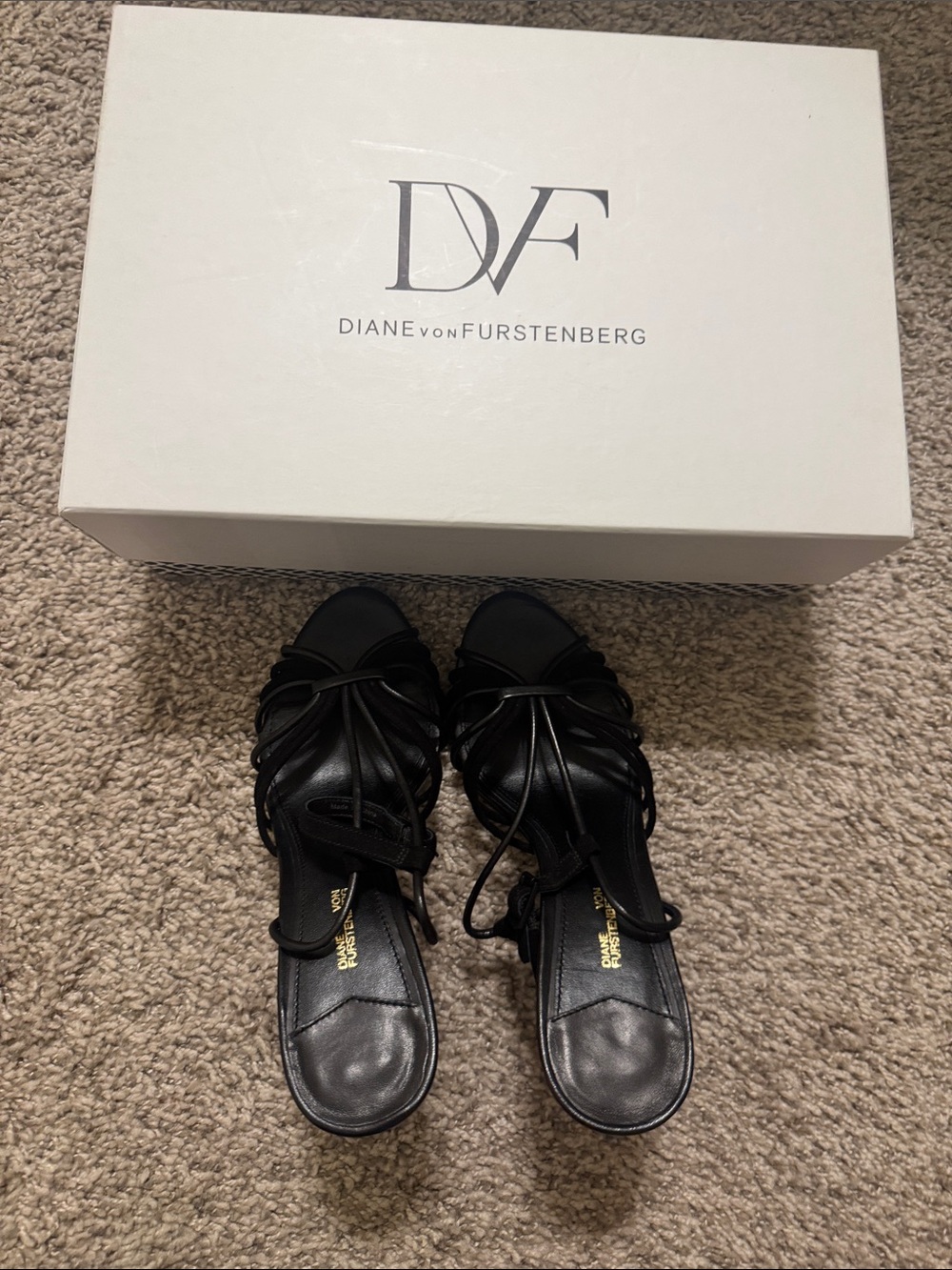 Diane Von Furstenberg Black Leather Strappy Lace-Up Heels
